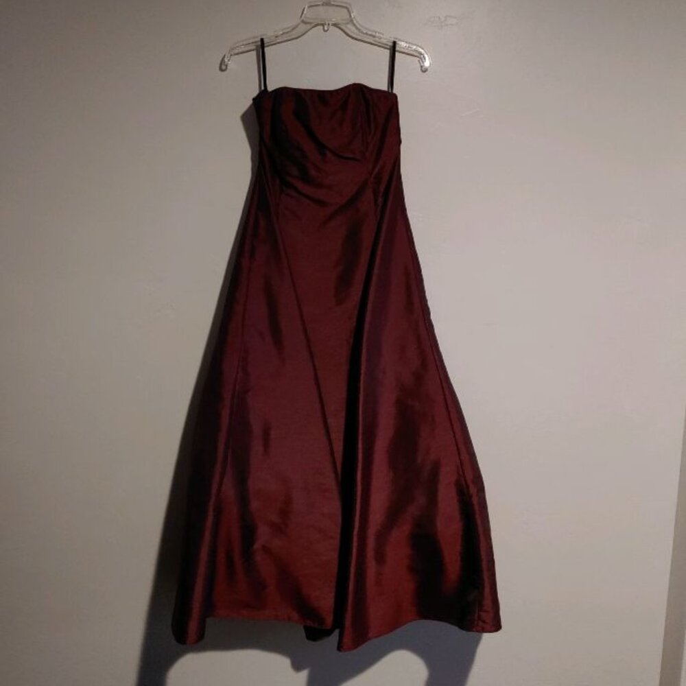Burgundy strapless evening gown, size 2